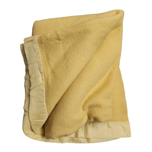 Vintage Twin Size Blanket Mustard Yellow W/ Satin Binding 79” Long X 67 “ Wide - Picture 2 of 5